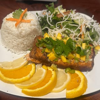 Sticky Glazed Salmon & Mango Salsa